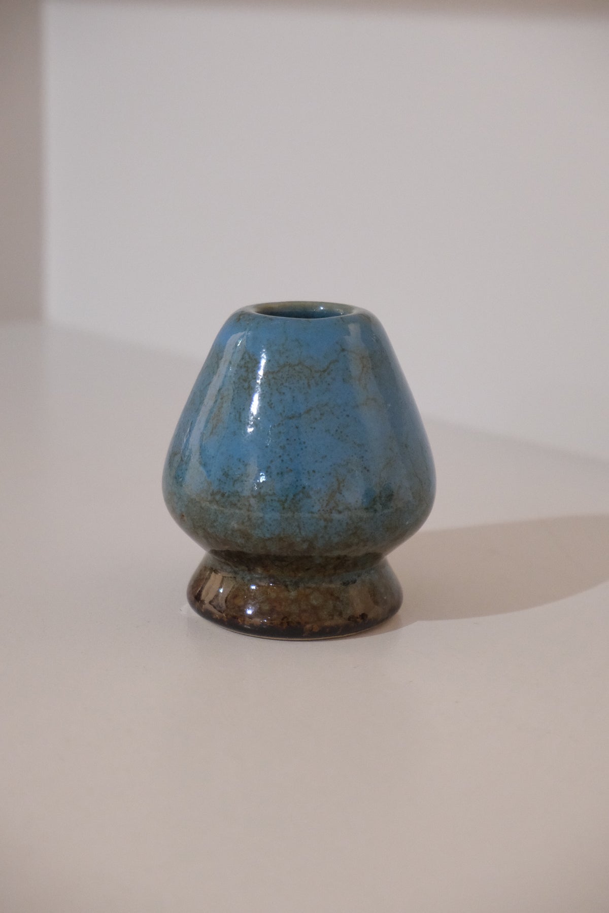 blue glazed ceramic chasen naoshi for preserving matcha whisk shape
