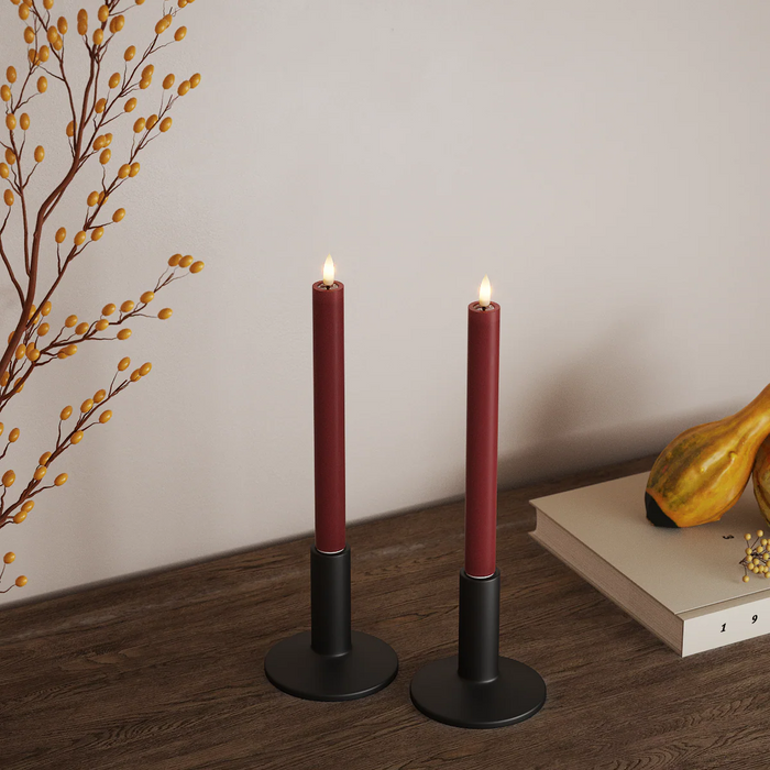 24cm bordeaux LED dinner candles styled on elegant dining table