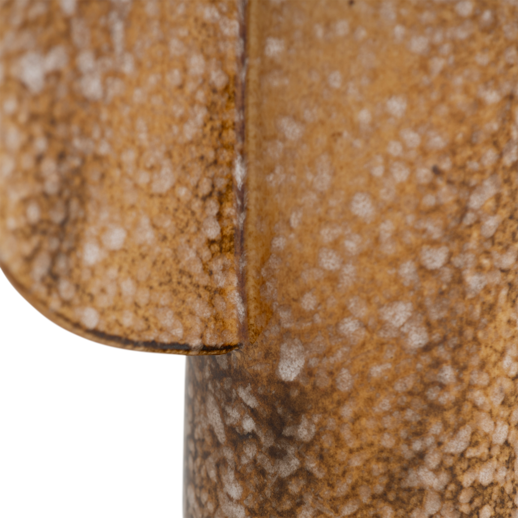 Close-up of the flecked caramel reactive glaze on the Bran vase