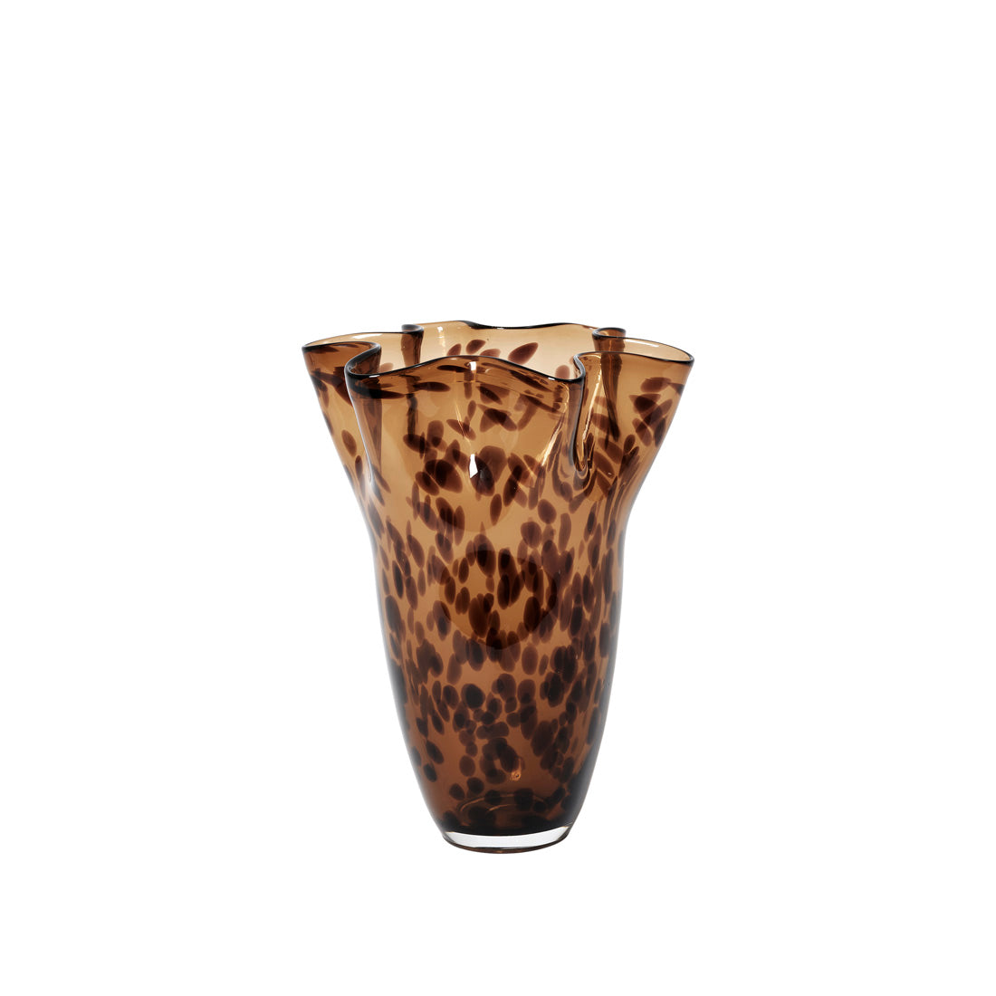 Broste Copenhagen Liva Vase Large in Brown Leopard tortoiseshell glass on a white background