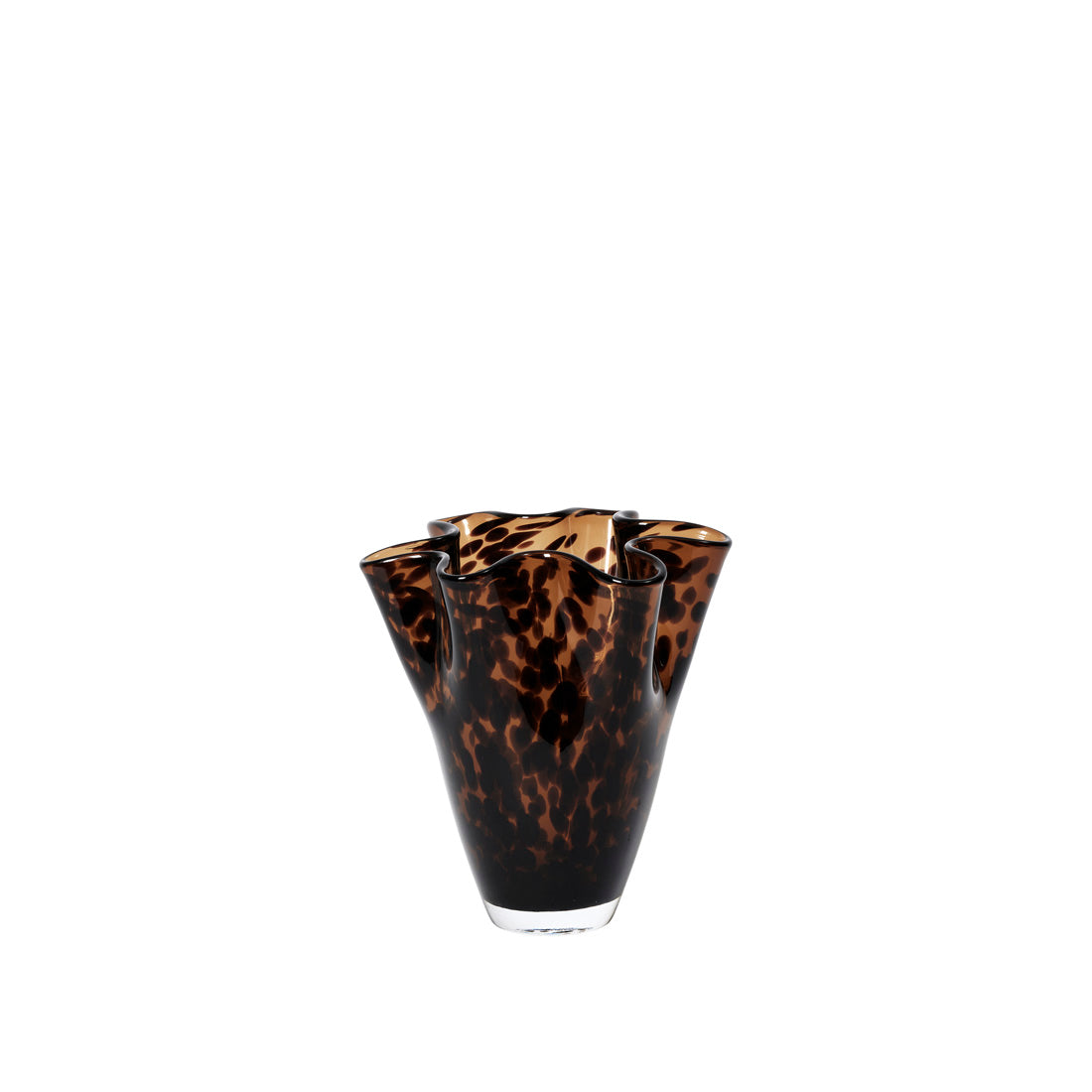 Broste Copenhagen Liva Vase Small in Brown Leopard tortoiseshell glass on a white background