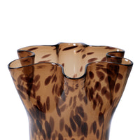 Close-up of the Liva Vase Large showing the frilled wavy rim and tortoiseshell pattern