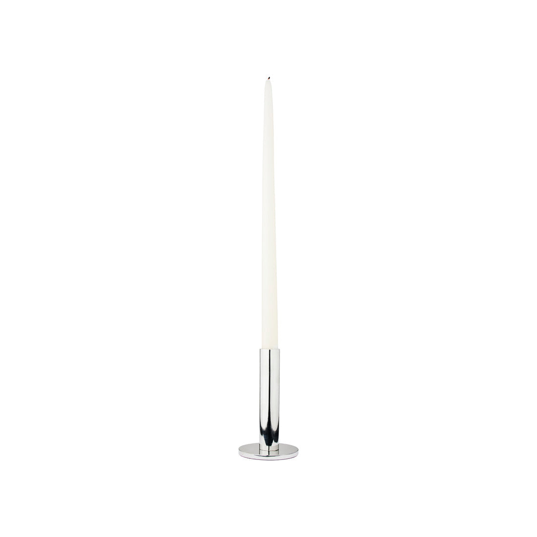 Large silver Maro candle holder holding a white taper candle