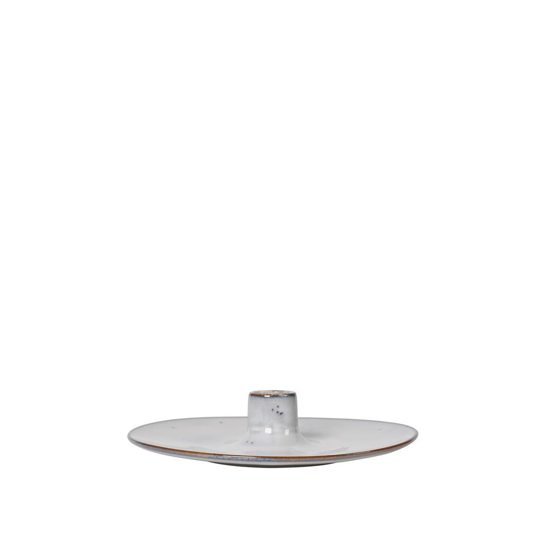 Broste Copenhagen Nordic Sand Candle Holder, a wide low stoneware dish in sand reactive glaze, on a white background