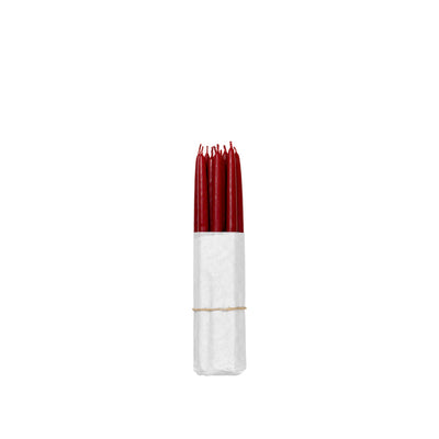 Bundle of ten Broste Copenhagen thin burgundy taper candles tied with jute string
