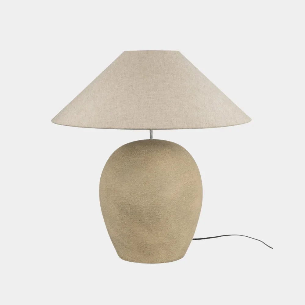 Calais sand lamp base by Olsson & Jensen shown with a linen shade (shade sold separately)