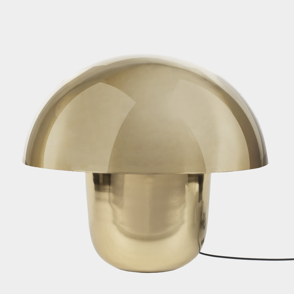 Carl-Johan small gold mushroom table lamp by Olsson & Jensen on a white background