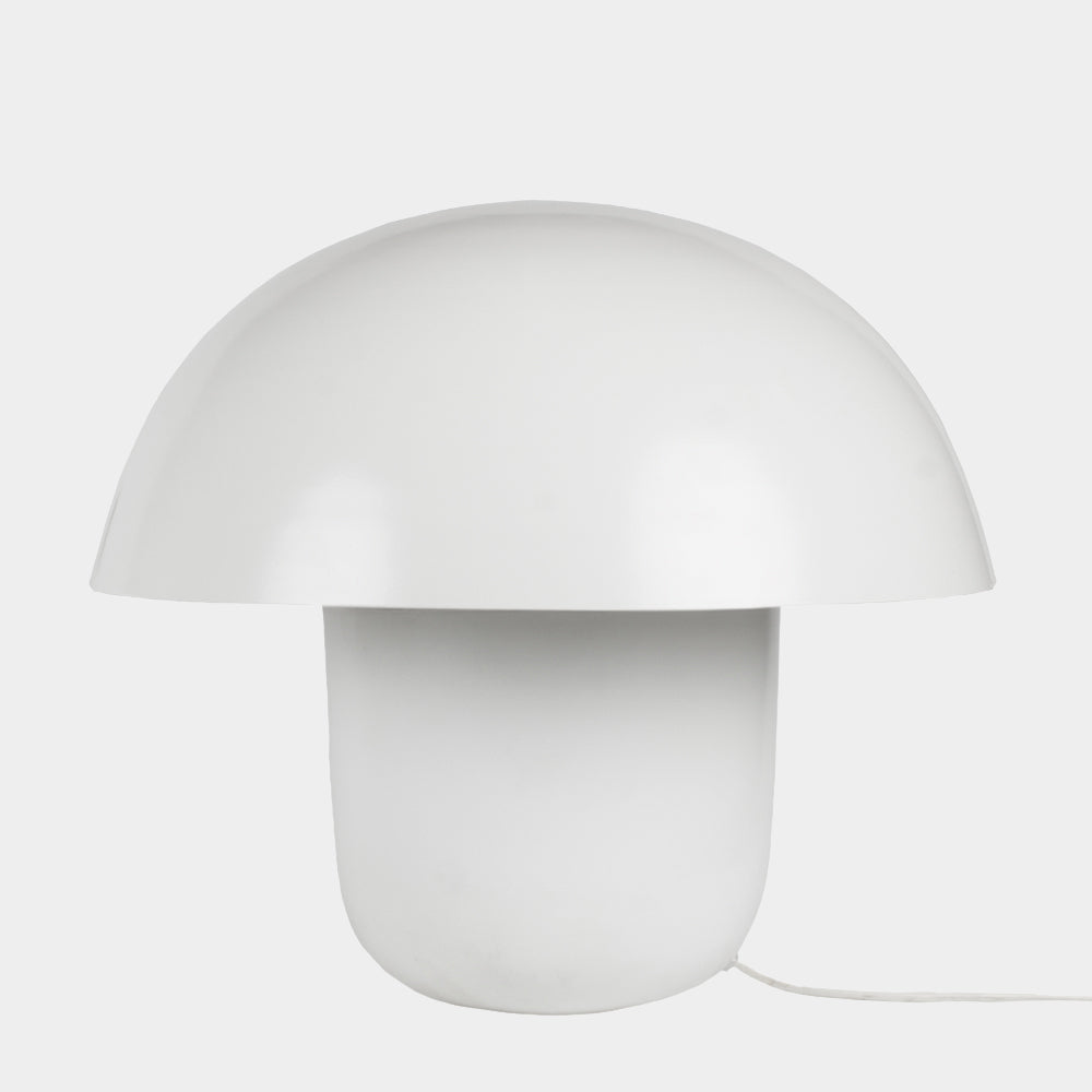 Carl-Johan small white mushroom table lamp by Olsson & Jensen with a rounded dome shade and pill-shaped base, on a white background