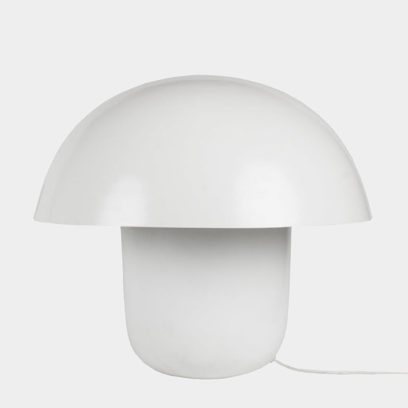 Carl-Johan small white mushroom table lamp by Olsson & Jensen with a rounded dome shade and pill-shaped base, on a white background