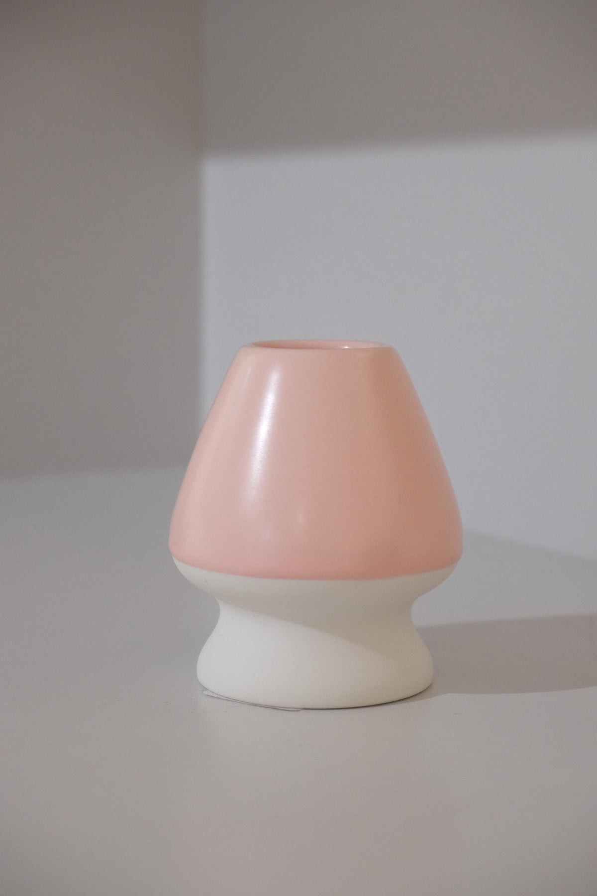 ceramic chasen stand in pastel pink for bamboo matcha whisk
