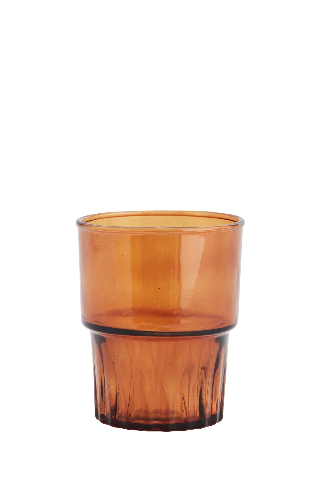 amber drinking glass with fluted base cut-out
