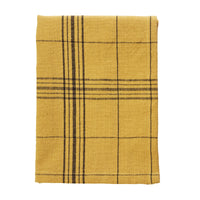 curry and black checked cotton kitchen towel folded
