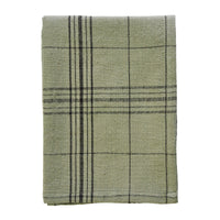 olive green and black checked cotton kitchen towel folded
