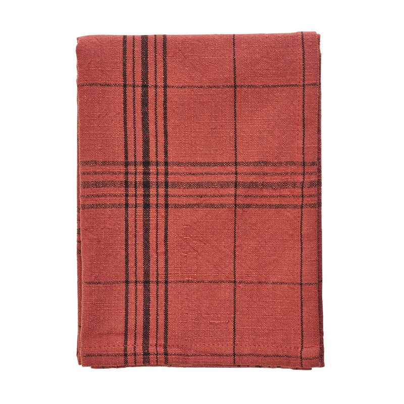 tomato red and black checked cotton kitchen towel folded
