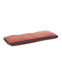 rectangular cotton velvet mattress in burnt red with striped edge detail