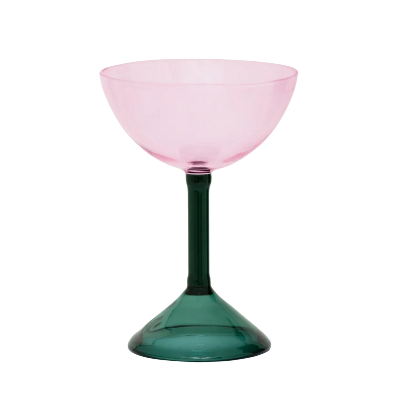 Rose pink coupe cocktail glass with green stem by Urban Nature Culture