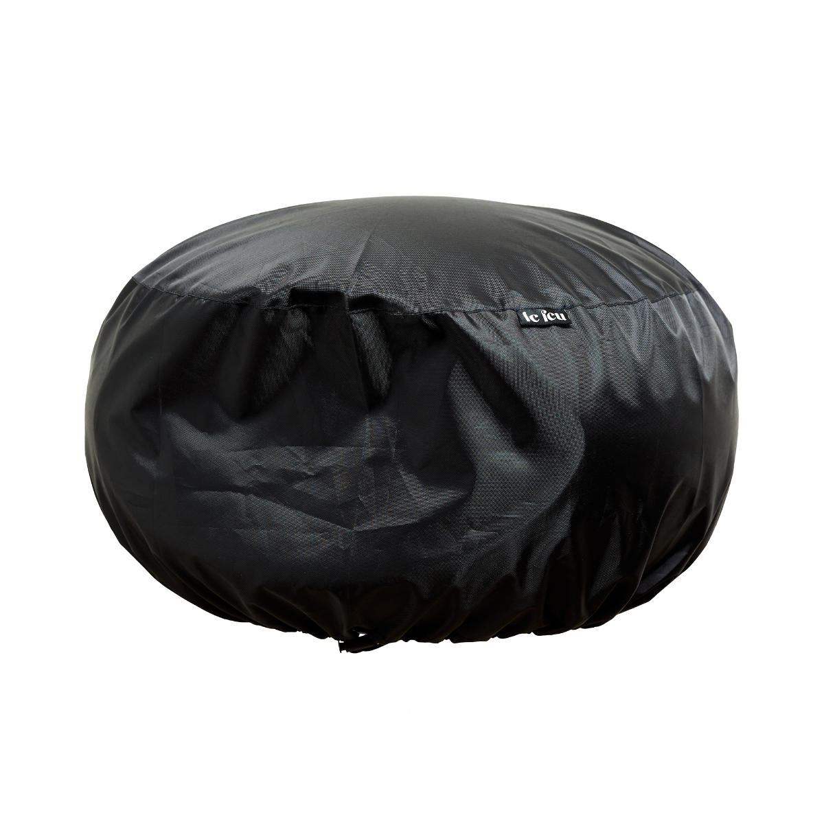 Le Feu Dome Outdoor Cover in black waterproof nylon fitted over a Dome bioethanol fireplace