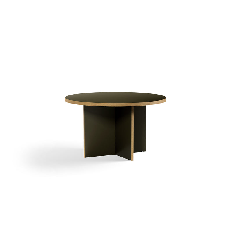 HKLIVING 130cm round dining table in forest green, three-quarter view on a white background