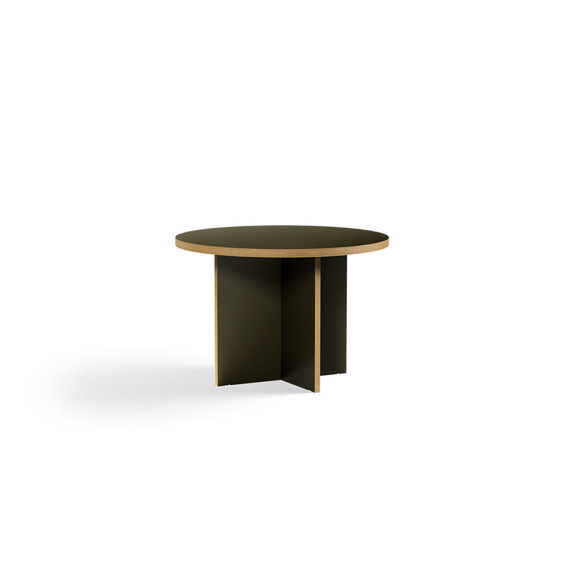 HKLIVING 110cm round dining table in forest green, three-quarter view on a white background