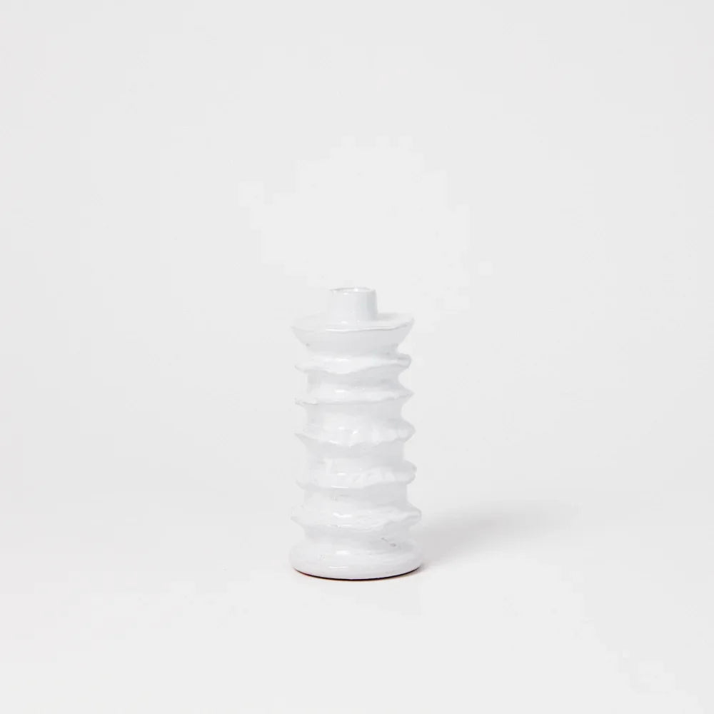 Dana wavy white glazed terracotta candlestick by Olsson & Jensen