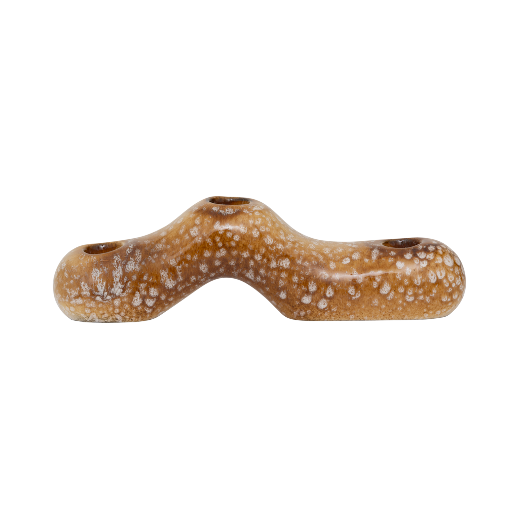 Daru wavy three-candle holder in speckled caramel brown by Urban Nature Culture