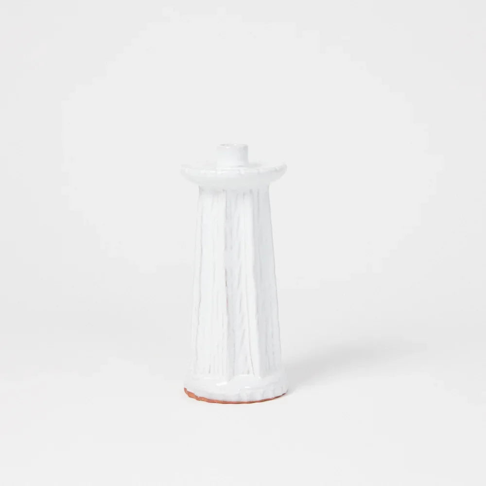 Dis tall white glazed terracotta candlestick by Olsson & Jensen