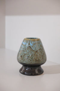 close up of eco blue kusenaoshi matcha whisk holder
