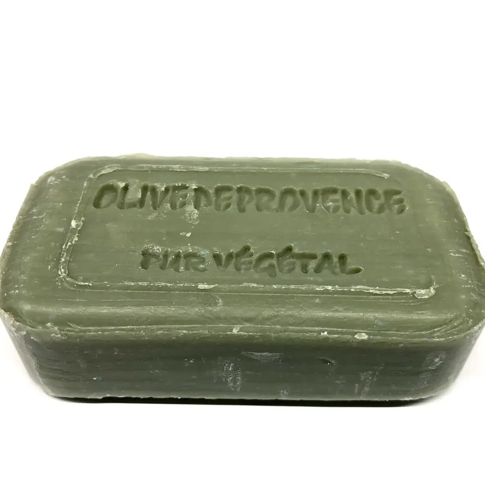 Green bar of soap with 'Olive de Provence' branding on a white background