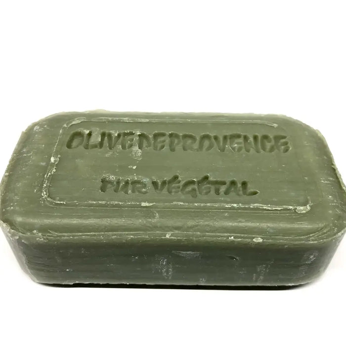 Green bar of soap with 'Olive de Provence' branding on a white background