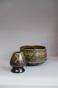eco green matcha whisk holder with earthy glazed finish
