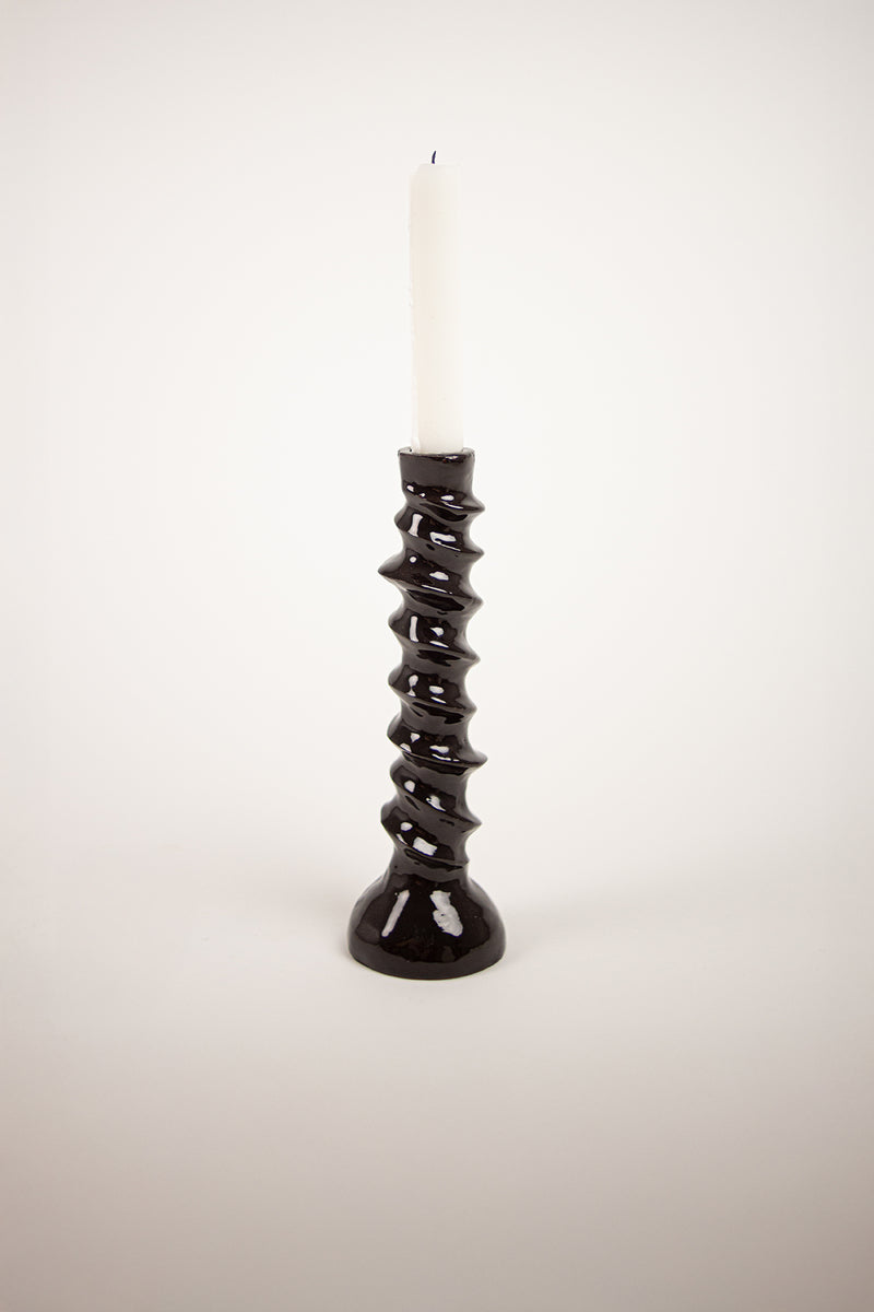 Emina glossy black spiral taper candle holder by Olsson & Jensen, 24 cm
