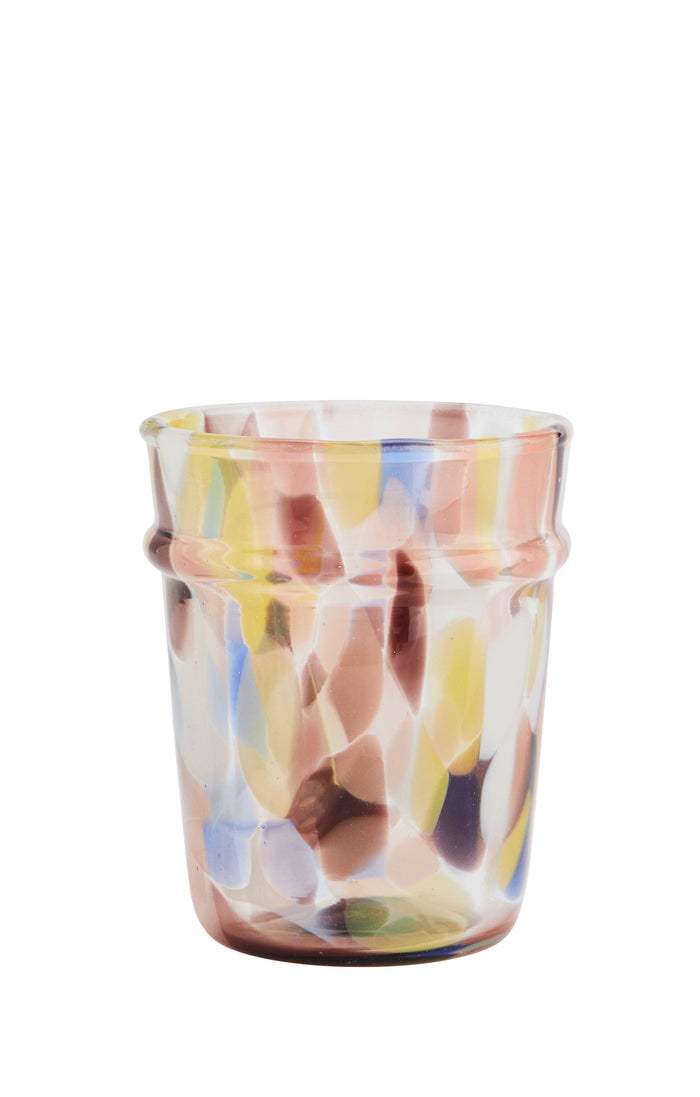 coloured drinking glass with handmade colour spots mouth-blown glassware
