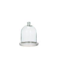 clear glass dome with white marble plate for cakes cheese or styling