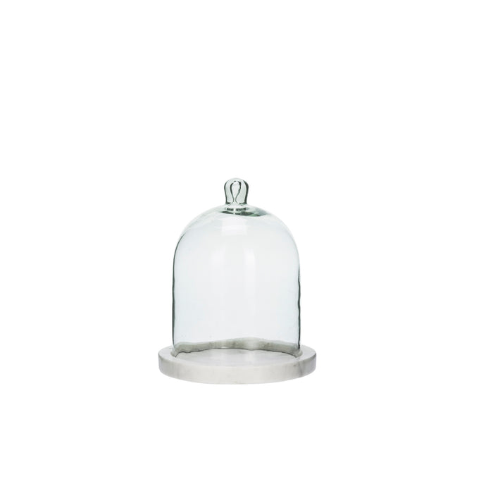 clear glass dome with white marble plate for cakes cheese or styling