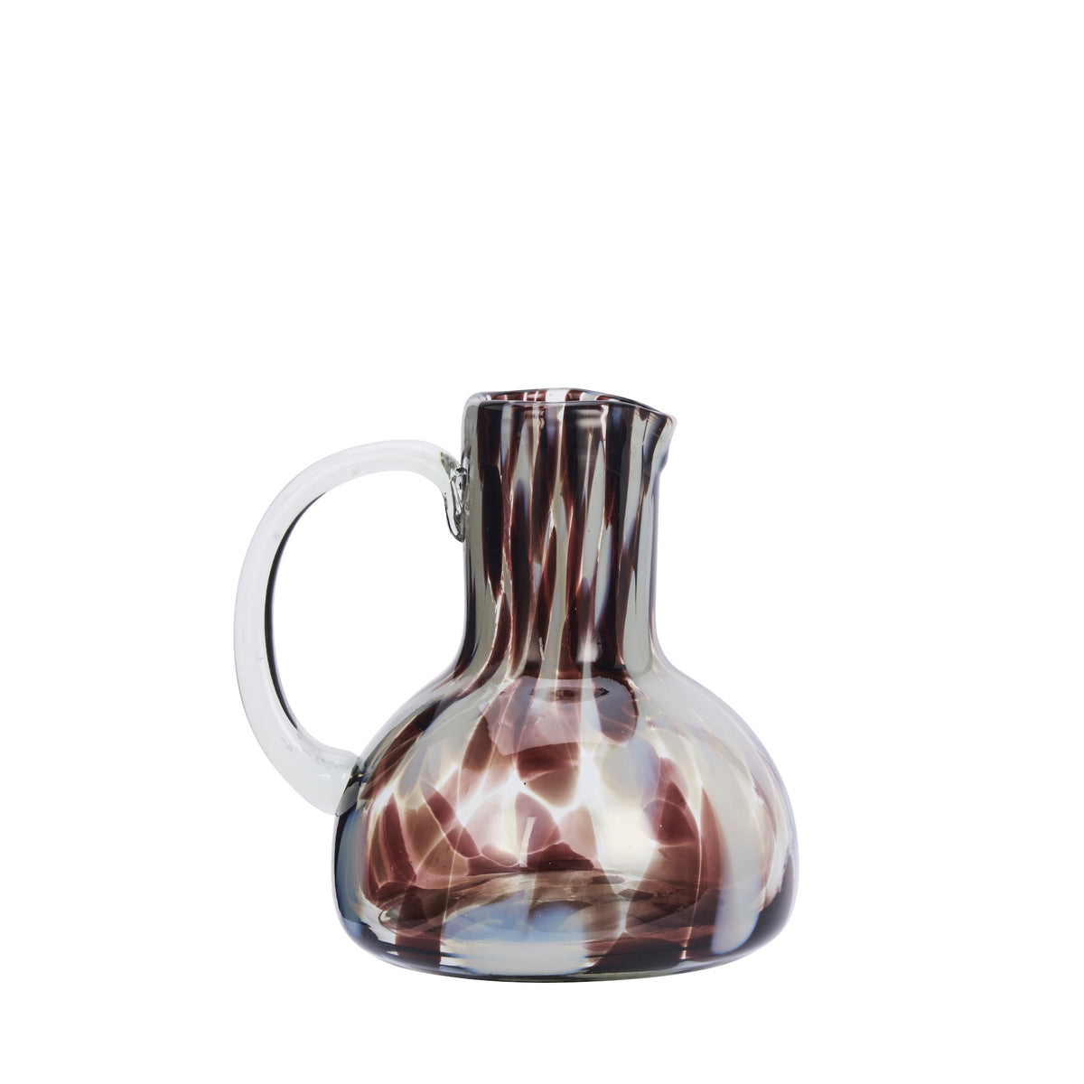 coloured glass jug with brown and clear glass pattern mouth blown finish

