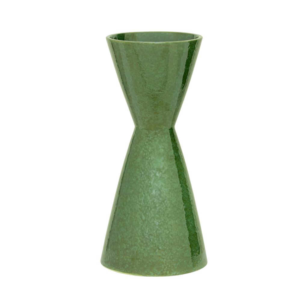Faen angular hourglass vase in glossy leaf green by Urban Nature Culture