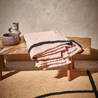 Soft Woven Throw Nude, With Black Tufted Lines