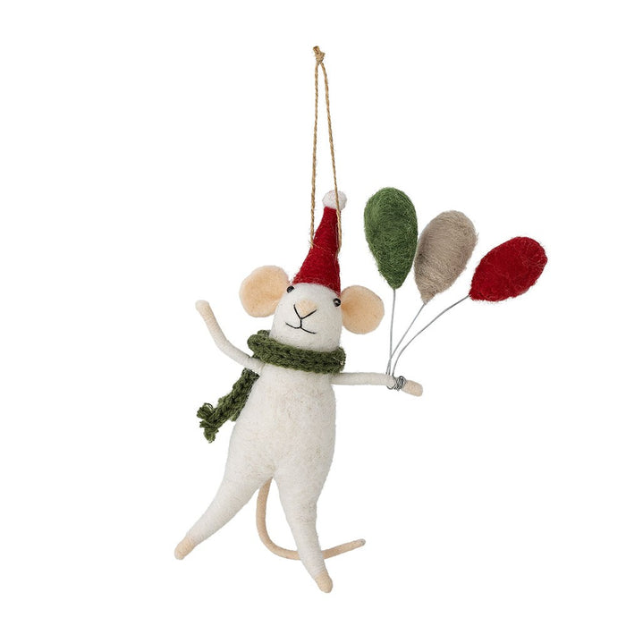 White wool mouse hanging decoration with felt balloons