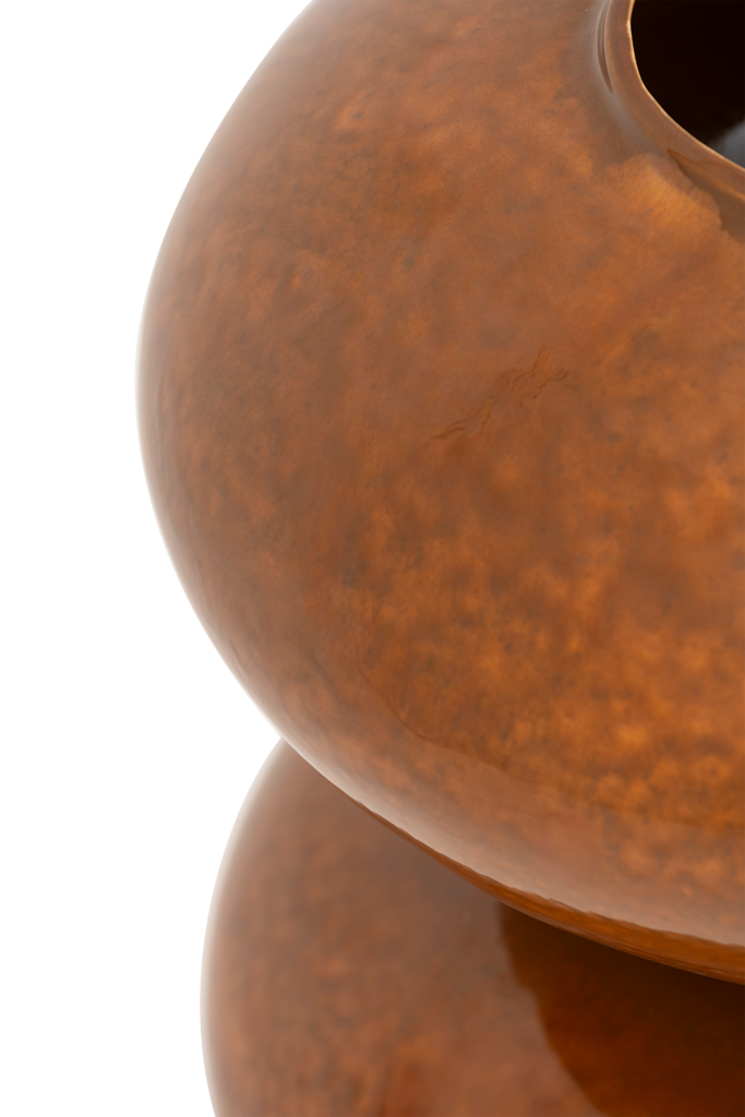 Detail of the shimmering burnt orange glaze on the Foss vase