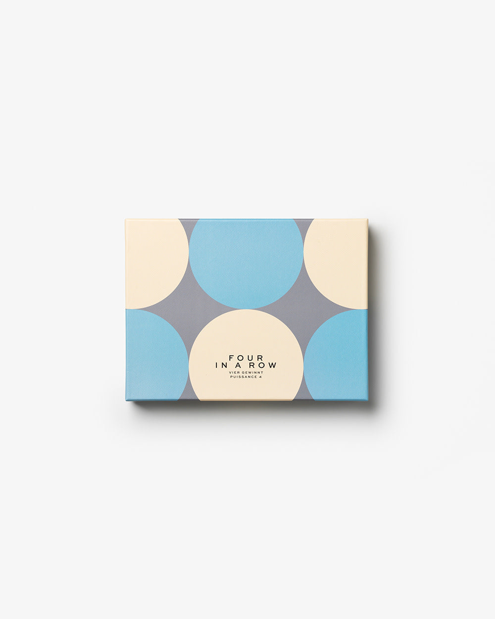 Closed box with geometric blue and beige circle design