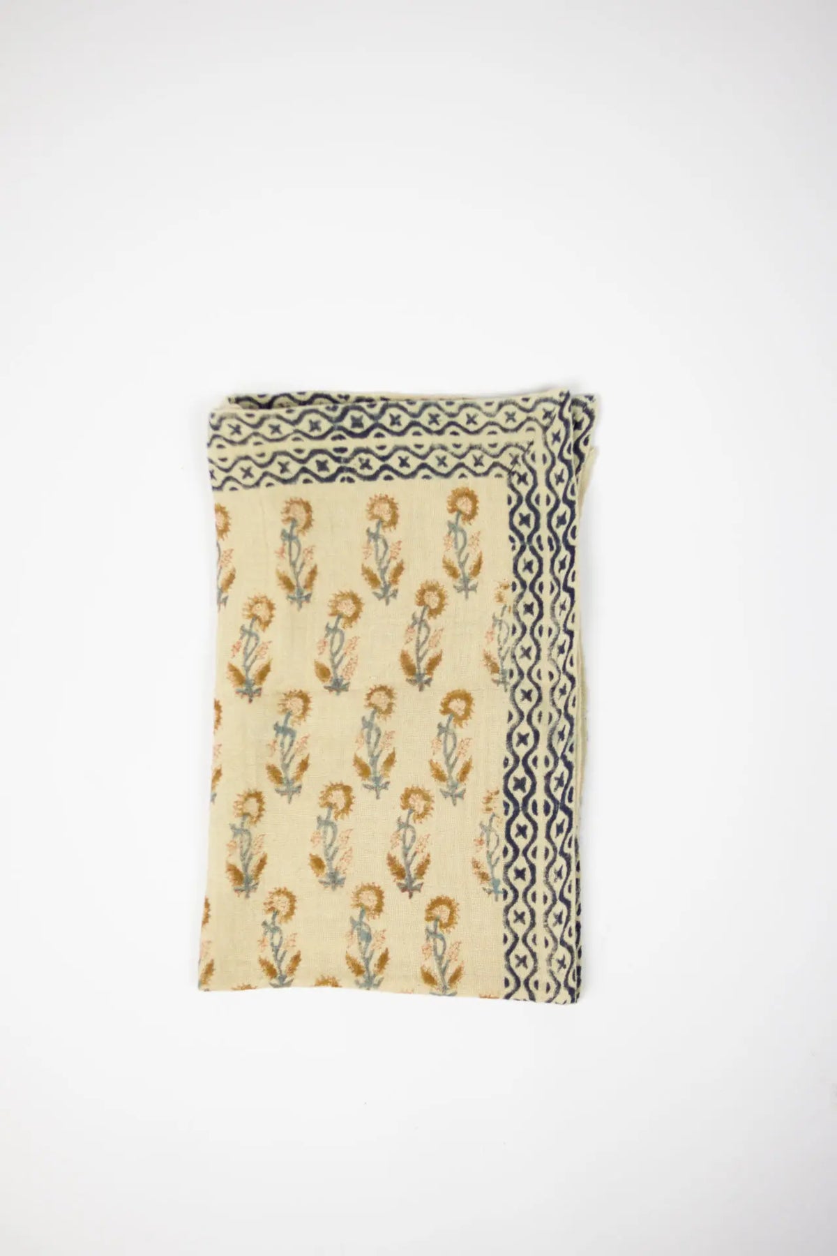 Franchette floral block print cotton kitchen towel by Olsson & Jensen, folded