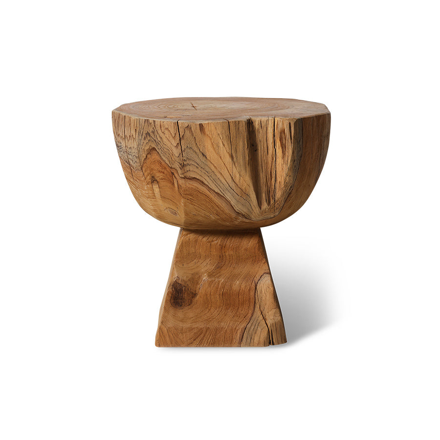 Solid Teak Stool – Arched Wooden Stool Minimalist Accent Seating by hkkliving