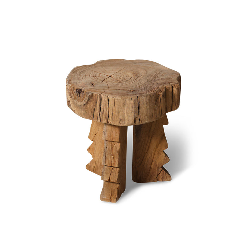 Carved Wooden Stool – Handcrafted Solid Teak Accent Seat by hkliving