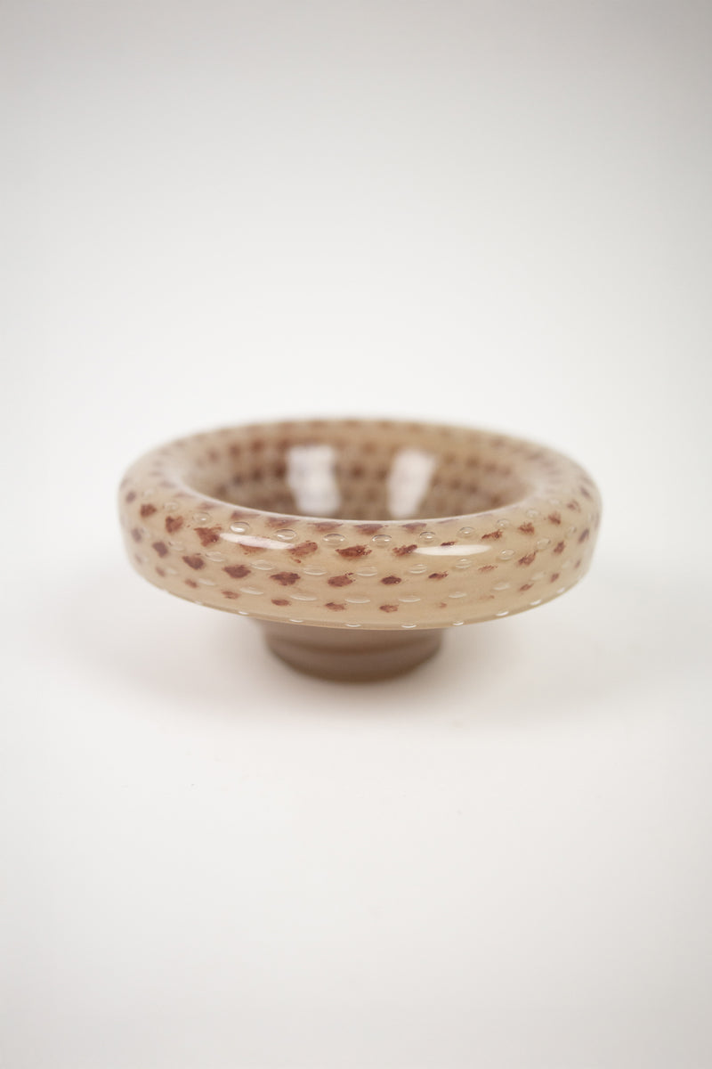 Gaston cream and brown speckled glass bowl on foot by Olsson & Jensen