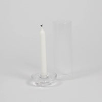 Gilly glass candle holder by Olsson & Jensen showing the taper candle base beside the glass cylinder