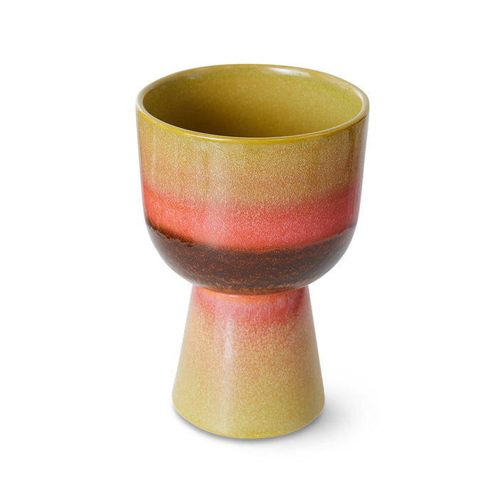Glossy reactive glaze on colourful pedestal plant pot by hkliving