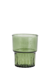 green drinking glass with stackable fluted design
