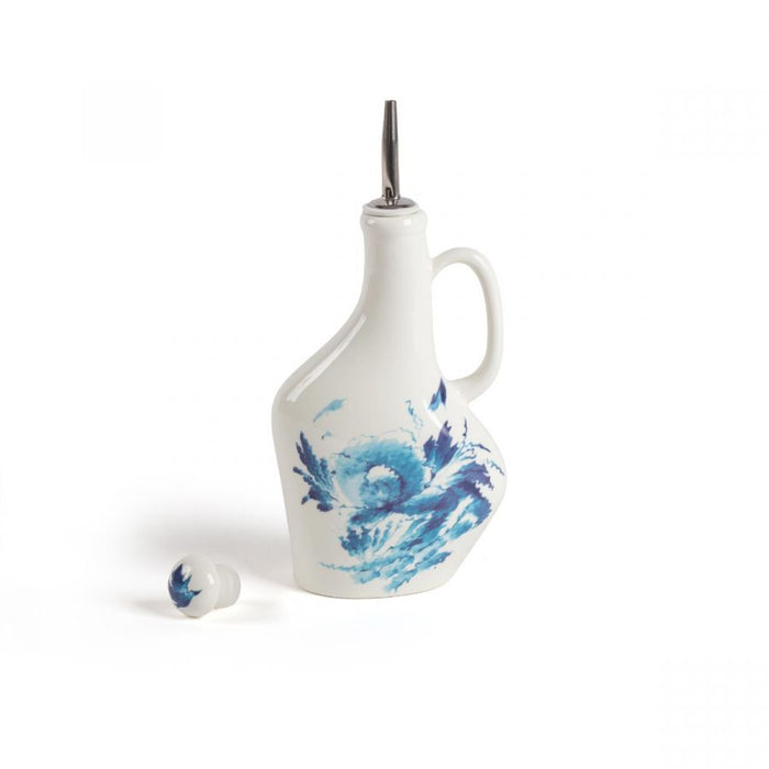 HANA seasoning bottle by Seletti Diesel Living, porcelain with pourer and blue pattern
