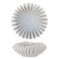Hand-carved white marble bowl with sculptural rippled edges by Bloomingville