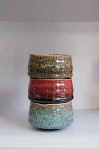 handmade ceramic matcha bowls in multiple glaze colours
